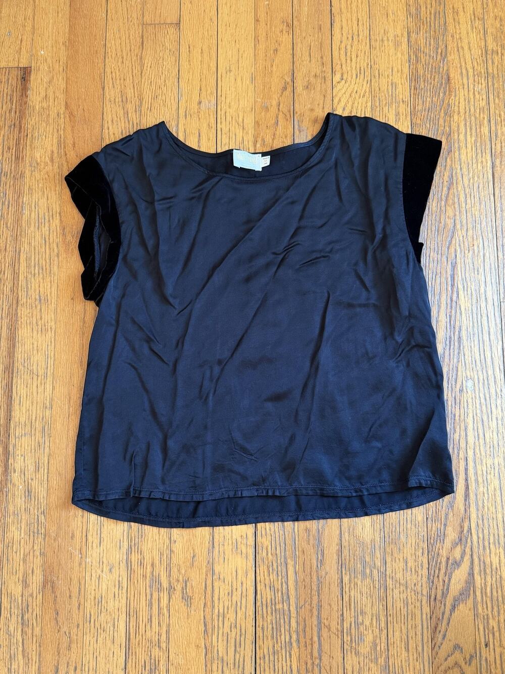 Nation LTD Shirt Womens Medium Black Velvet Cap Sleeve Satin Top Made USA